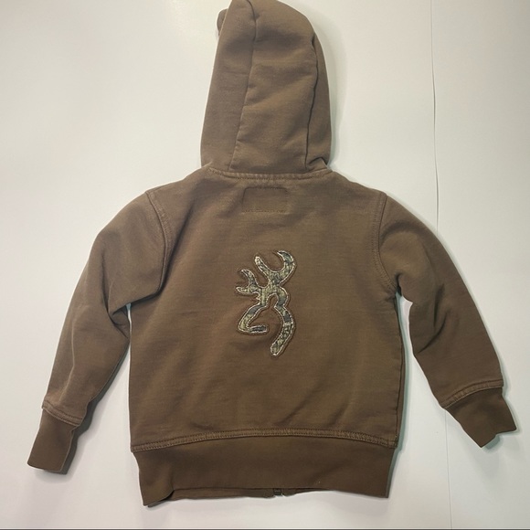 Boys 3T Browning Hoodie/Sweater in brown with Break-up camouflage hood. - Picture 5 of 6